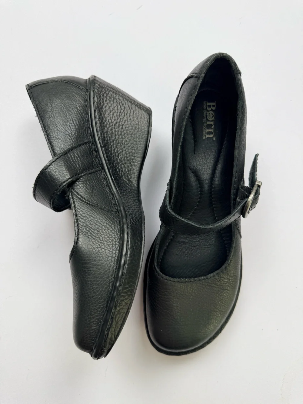 Born Black Leather Mary Jane Wedge Shoes Women's Size 8.5 Comfort Handcrafted